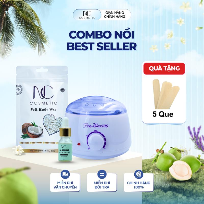 Combo Nồi Pro Wax 100g + Sáp 100gr & Serum 10ml Tặng Que Phết Sáp Dùng Trong Waxing Triệt Lông Tiện Lợi