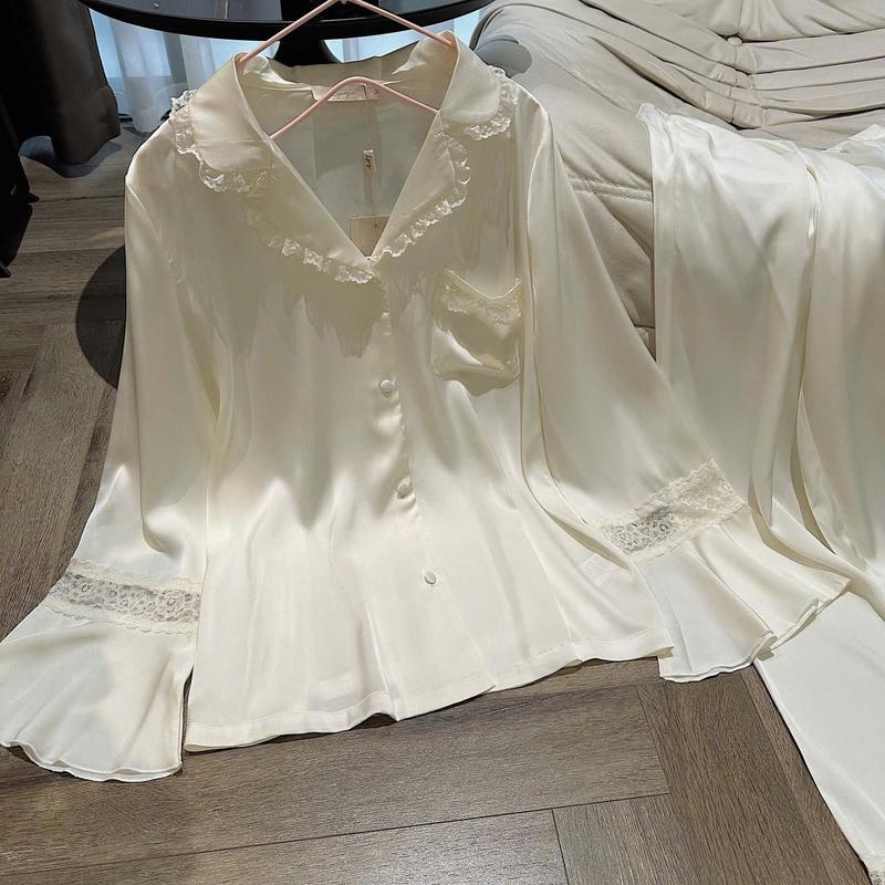 N265- Pijama dài tay tiểu thư cho nữ kiểu dáng tay loe cổ bèo hàng LyLy- Bộ ngủ hàng quảng châu lyly cao cấp cho nữ women