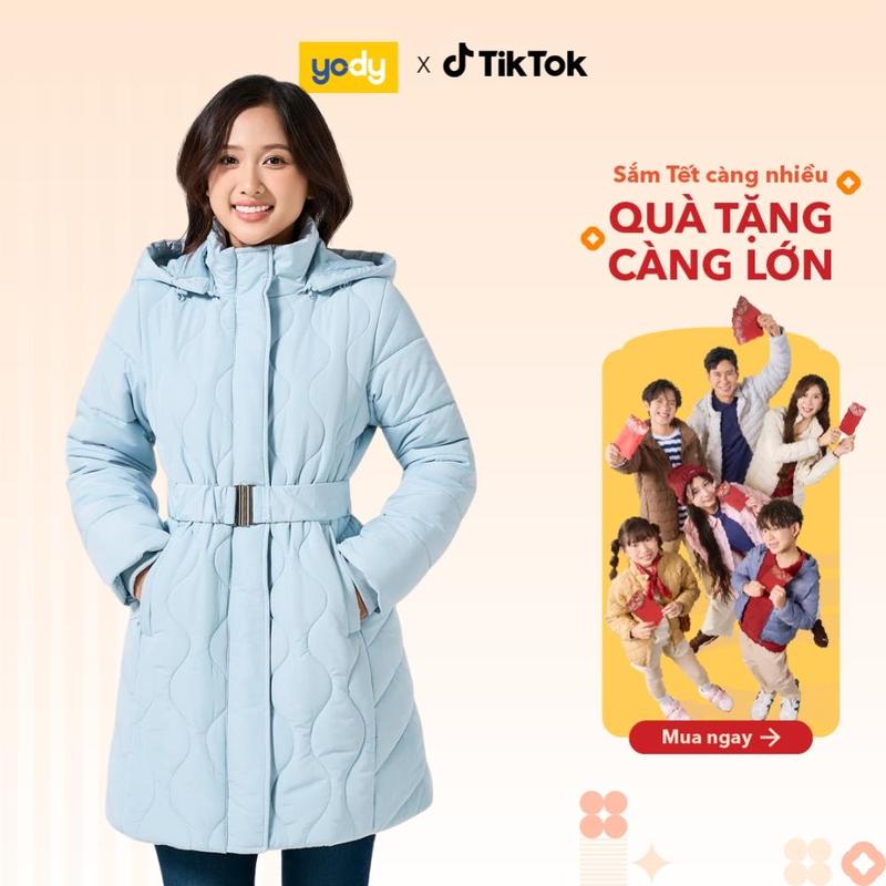  YODY Áo Phao Nữ Dáng Dài Lỡ Trần Sóng Mũ Rời PVN7032 