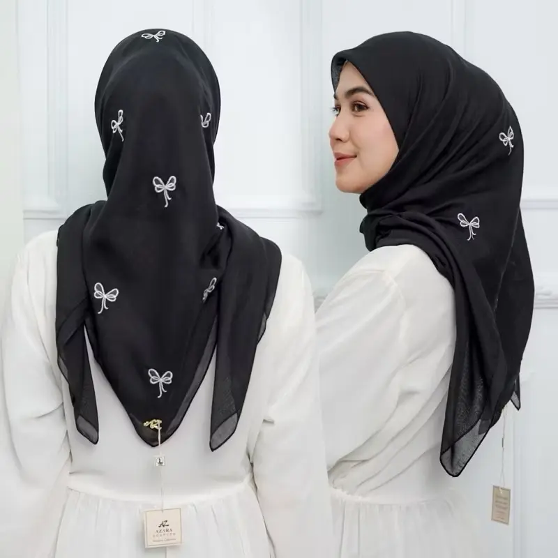 Kerudung segi empat paris AZARA pita bordir with pouch / Hijab Square Voal by Nattawin
