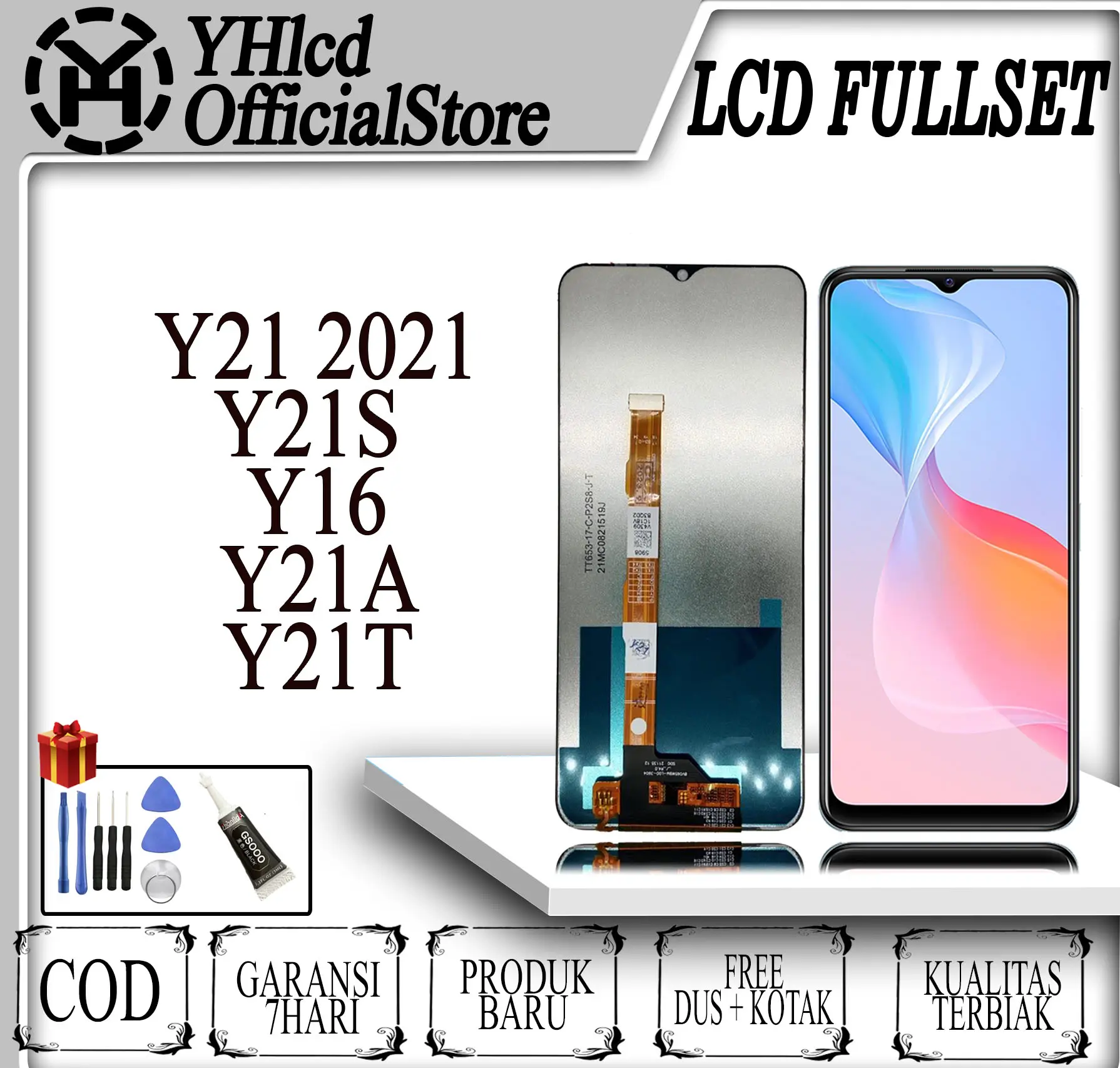 LCD FULLSET TOUCHSCREEN Y21 2021 / Y21S / Y16 / Y21A / Y21T KUALITAS MUTUU GLASS