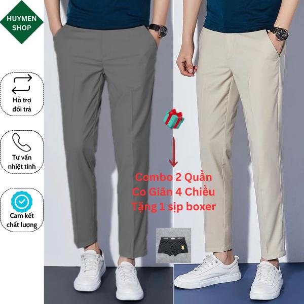 Combo 2 Quần Âu Nam Form Dáng Slimfit Co Giãn 4 Chiều Chống Nhăn Chống Xù Tốt - Màu Đen Ghi Nhạt Be Sữa Ghi Đậm Xanh Than - Size 28-34 - Có Túi Menswear Pants