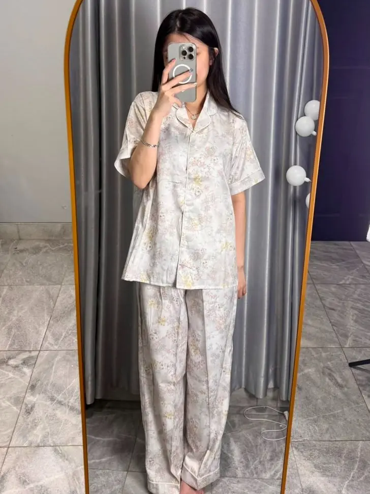 [BEST SELLER] LUMI SLEEPWEAR ALEXA Piyama Set Baju Tidur Wanita Dewasa Kancing Lengan Pendek Celana Panjang Rayon Premium Motif Lembut Halus Adem Nyaman