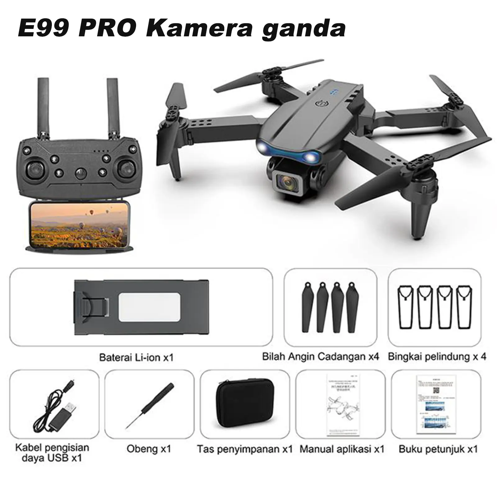 E99 PRO(hitam) Dua kamera