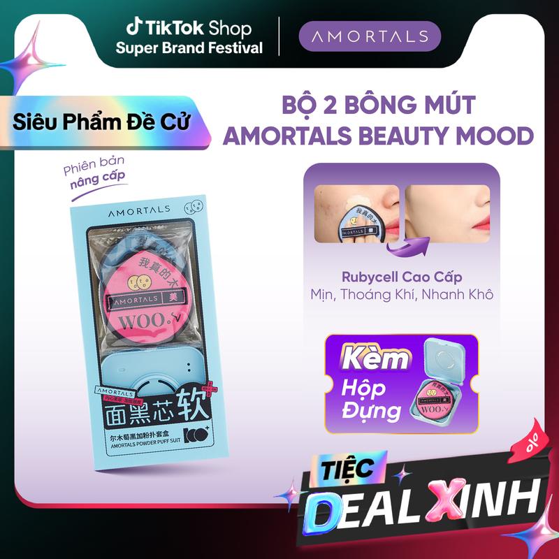 Set Bông Mút Đánh Kem Nền Amortals Phiên Bản Đen, Mút Đánh Cushion, Thiết Kế Mở Rộng, Dày Hơn, Không Hút Phấn, Cố Định Lớp Nền, Đàn Hồi Cao, Che Phủ Tự Nhiên, Dùng Khô/ Ướt, Phù Hợp Học Sinh, Người Mới Tập Makeup Kèm Hộp Đựng Mút Trang Điểm