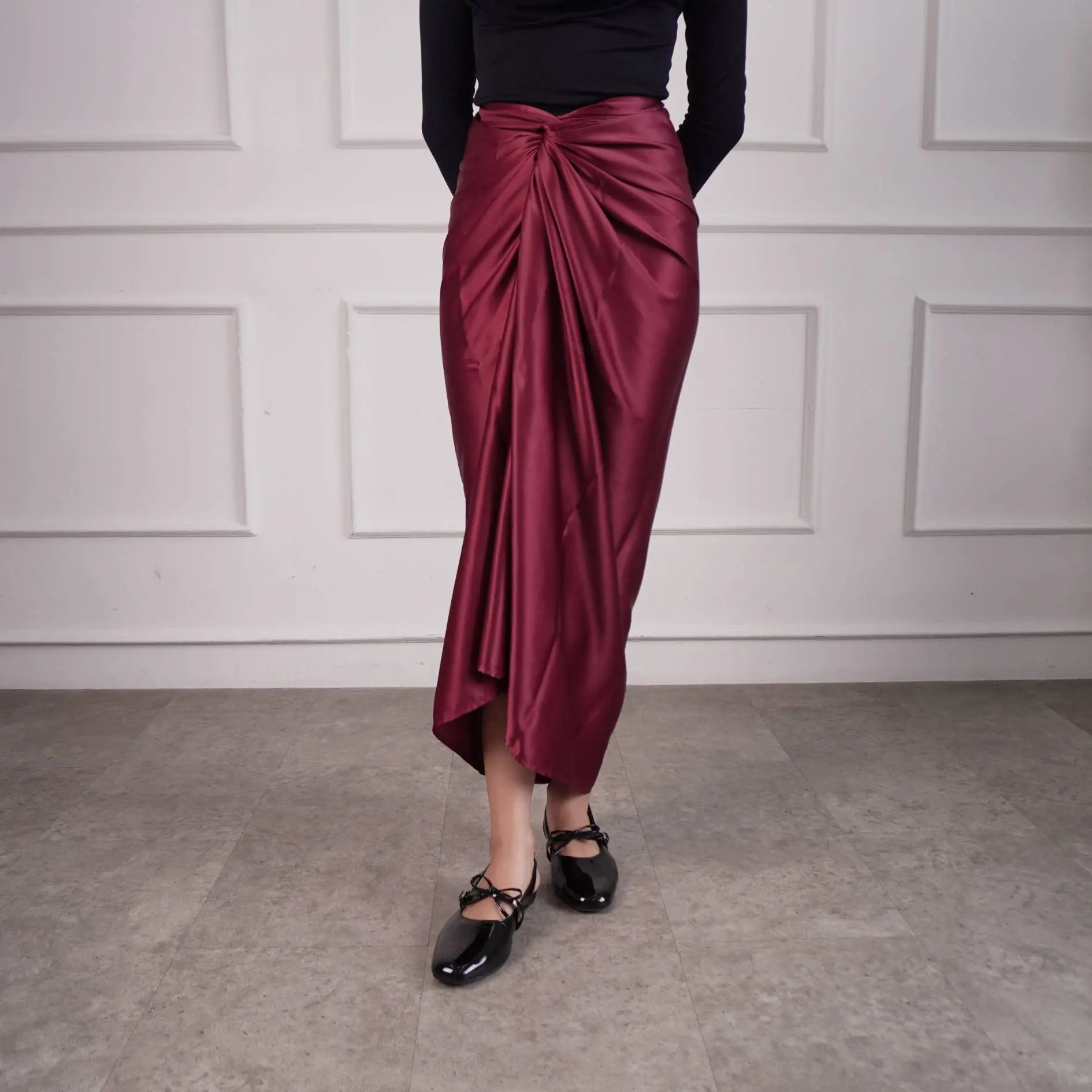 Rok Lilit Instan Satin Velvet - Dark Maroon | Menona Looks