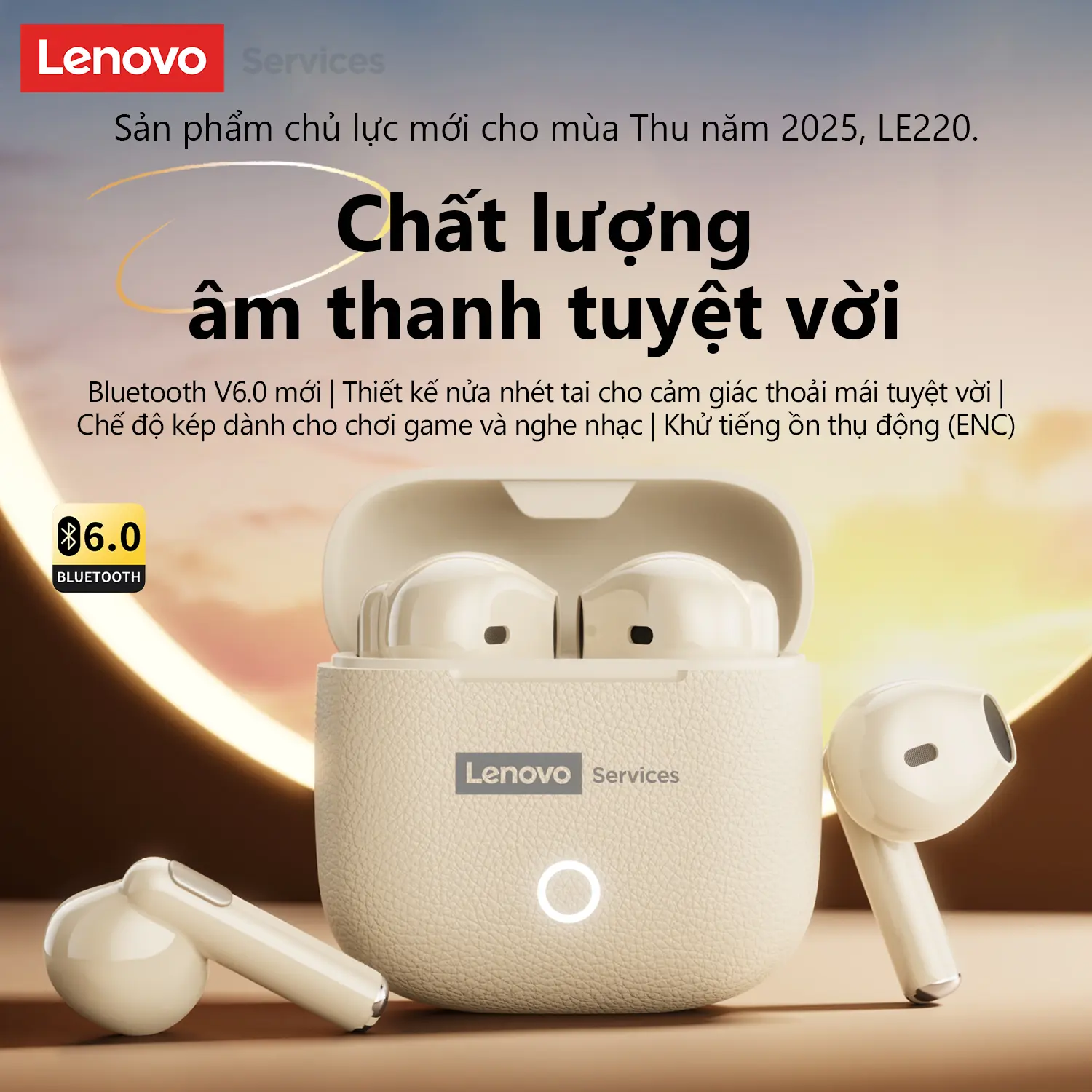 Lenovo LE220 Tai Nghe Không Dây Bluetooth V6.0 | Thiết Kế Giản Dịn + Tủ Sạc Da Little Cabin | AI Dịch Nhiều Ngôn Ngữ | Thoải Mái Đeo Suốt Ngày | Âm Thanh Nguyên Âm | BigBuy360 - bigbuy360.vn