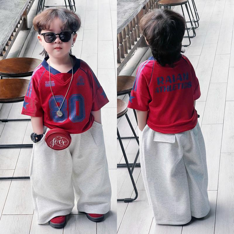  Roaian-kids Áo Thun Lưới Số 80 Ver 2 Cho Bé Trai Và Bé Gái 3 Màu Xám Đỏ Xanh Navy Thoáng Khí Dễ Phối Đồ 