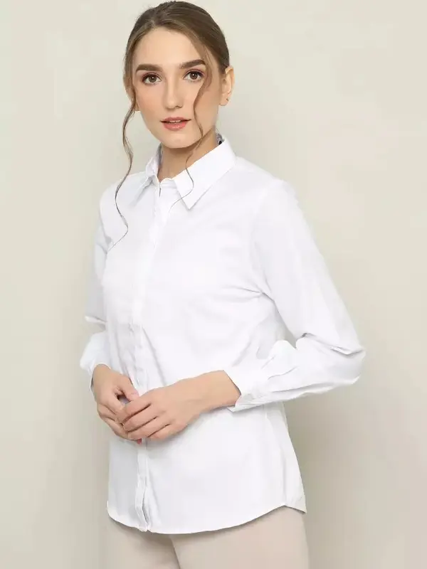 Justblack Kemeja Cewek Slimfit Lengan Panjang Polos Bahan Katun Toyobo Premium Terbaru 6