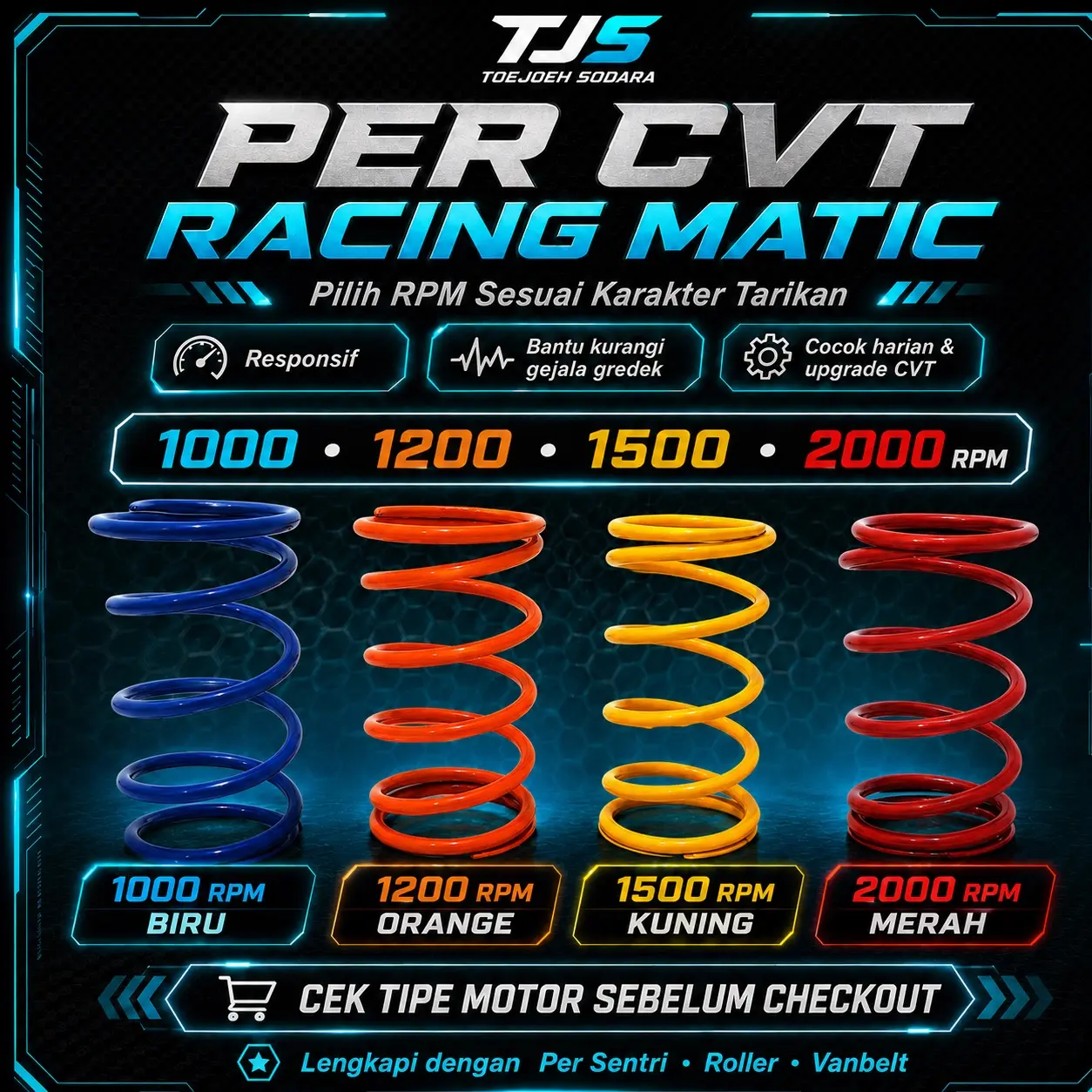 PER CVT Racing Matic: PILIH AKSELERASIMU! 1000, 1500, 2000 RPM Anti Gredek Pilihan Kecepatan Responsif & Performa Maksimal Motor Motorcycle