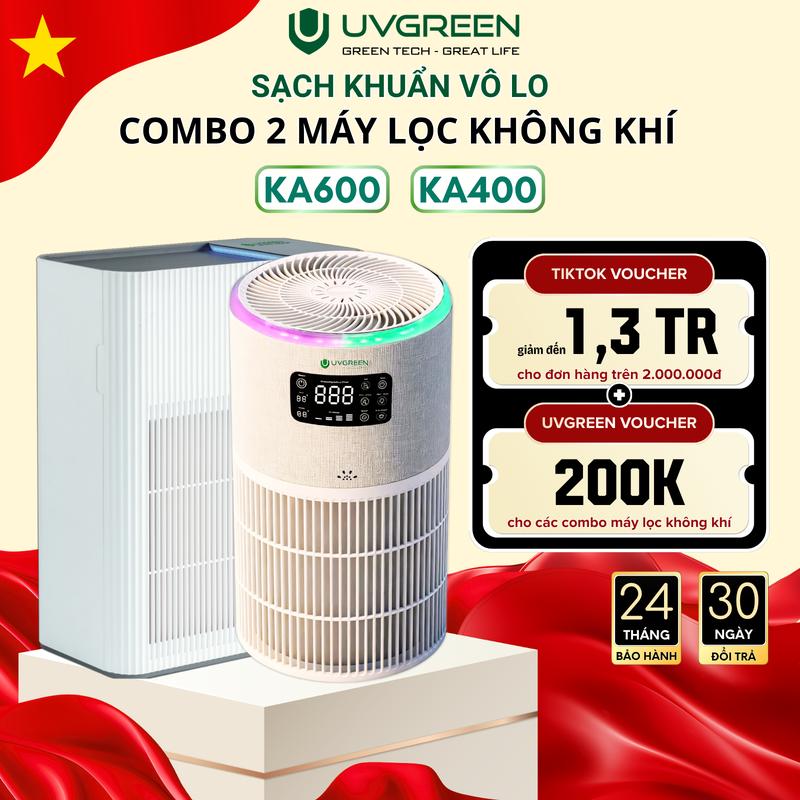 Combo 2 Máy Lọc Không Khí Diệt Khuẩn UVC LED UVGREEN KA600 60m2 + KA400 40m2 - Công Nghệ Hiện Đại, Bảo Hành 24 Tháng - Làm Sạch Không Khí - Máy Tạo Ion Âm