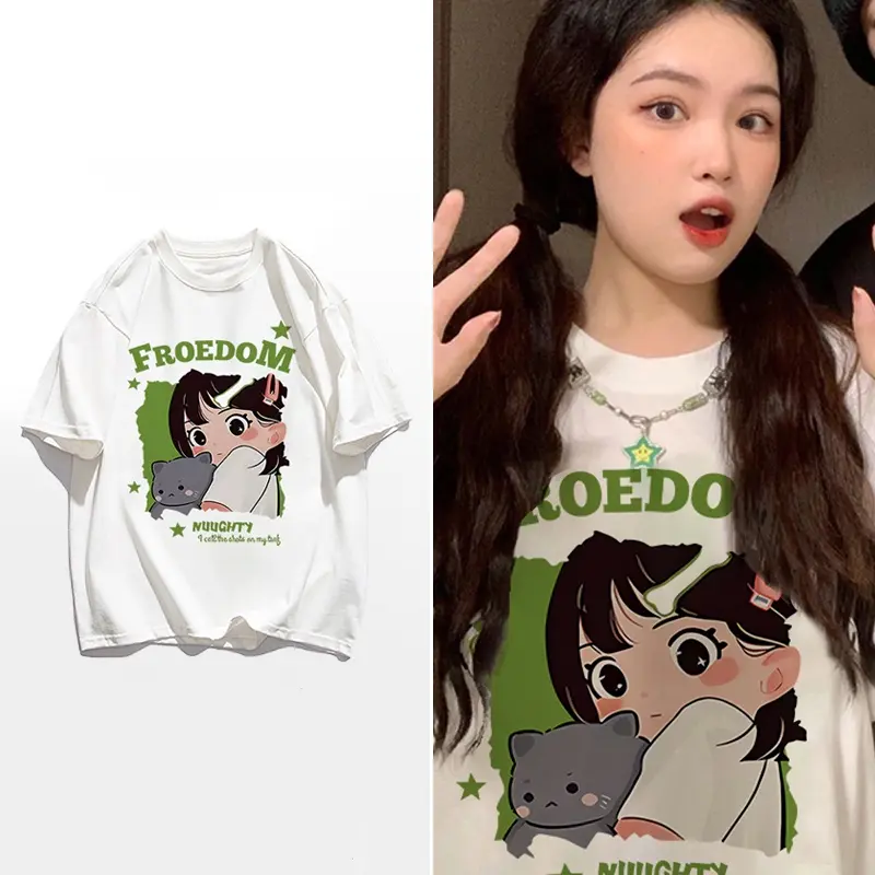 Áo Thun Unisex Tay Ngắn Ngoại Cỡ, 100% Cotton, Áo Thun Nữ Ngoại Cỡ, Áo Thun Rộng Thùng Thình, Hoạt Hình, Baju Perempuan LIVE Murah 0