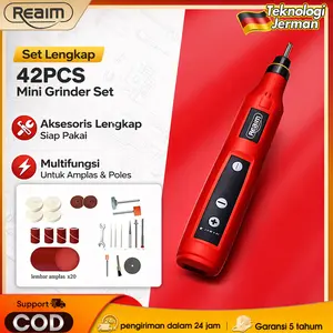 REAlM Bor Mini Set Lengkap 42PCS Set - Mesin Gerinda & Ukir Multifungsi 220V 20+ Aksesori Poles Potong Logam Kayu Cocok untuk Tukang & DIY