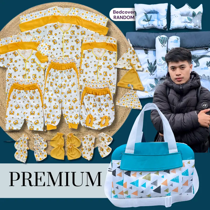 PAKET BEROJOL BEDCOVER - stelan newborn 18pcs Free Bedocver 2 bantal 2 guling dan Grandz Prize Diapers Jumbo - Baju Bayi 0-3 bulan 5
