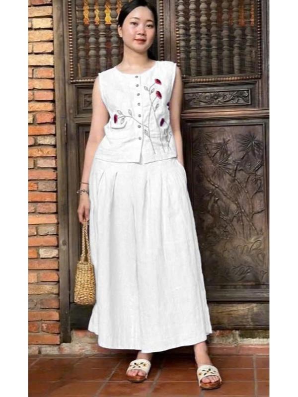 Set Váy Trung Niên Set Váy Đũi Áo Xát Nách Và Chân Váy Suông Chất Liệu Không Nhăn Mềm Mát set đồ đẹp Top Women sét bộ Mã QT2