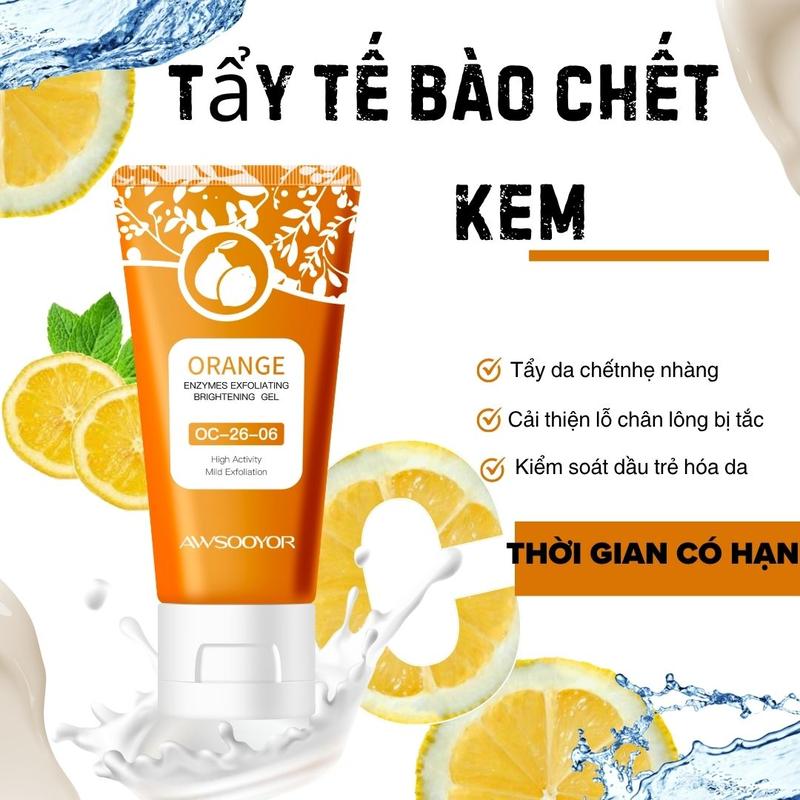 AWSOOYOR Gel tẩy tế bào chết, màu cam, dưỡng ẩm và làm sạch da, thích hợp cho nam và nữ, làm sạch nhẹ nhàng, tẩy tế bào chết trên khuôn mặt gel tẩy tế bào chết da mặt dầu mụn Gel Tẩy Da