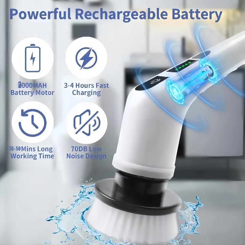 7 Replacement Brush Heads Electric Rotary Scrubber with Extended Handle and Rechargeable Battery 8