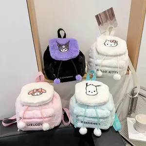Tas Ransel Serut Wanita Bulu Motif Santio My Melody Kuromi