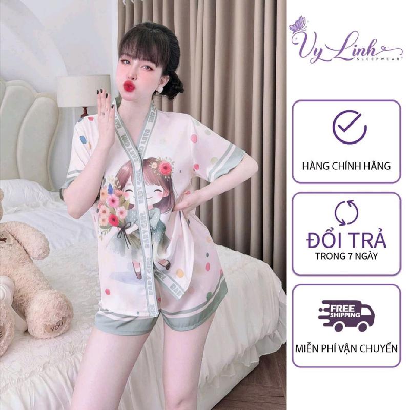 Bộ Đồ Pijama Cổ Y Dành Cho Nữ Hoạ Tiết Hoa Lá Chất Liệu Lụa Latin In 3D Mềm Nhẹ Mát S1103-2
