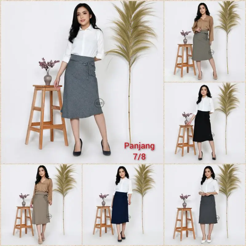 Rok Kerja Kantor Pendek Midi Skirt Model A line 3 4 Dan 7 8 Hitam Polos Wanita Bahan Formal Import High Premium Quality Rok Pendek Hitam A Line Model Payung Bahan Kantor Formal Wanita 1