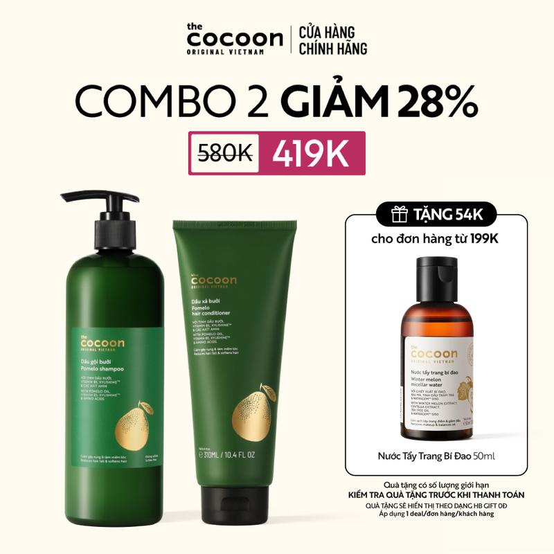COMBO Bigsize - Dầu gội bưởi Cocoon giúp giảm gãy rụng và làm mềm tóc 500ml + Dầu xả bưởi 310ml
