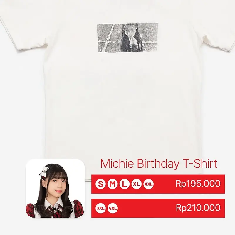 Kaos JKT48 Michie Birthday 2025 T-shirt Wanita Free Pc/Goodibag Cotton Putih 2