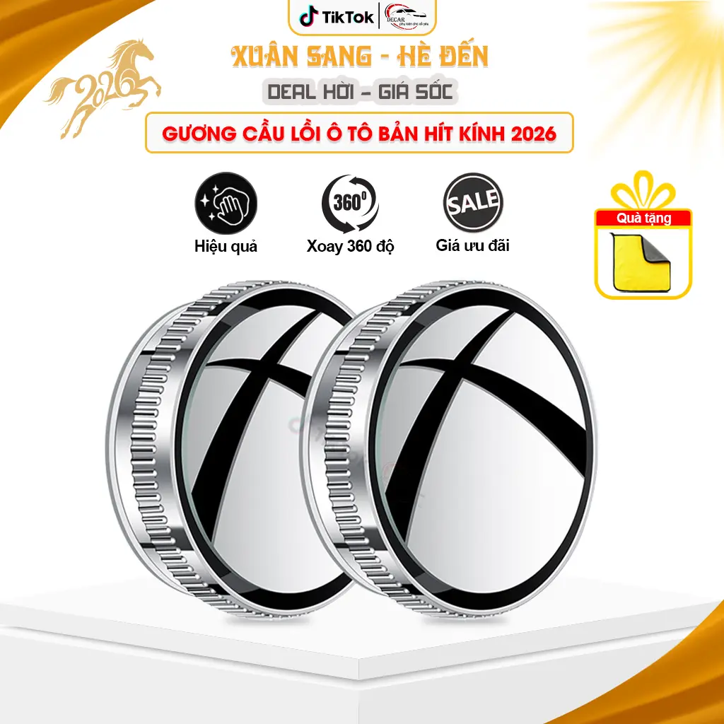 (TẶNG KHĂN) Cặp 2 Gương Cầu Lồi Ô Tô Xóa Điểm Mù Có Viền, Đế Hít Kính Xoay 360 Độ guo ng guo ng chieu hau o to guong  cauloi guong  chieuhau