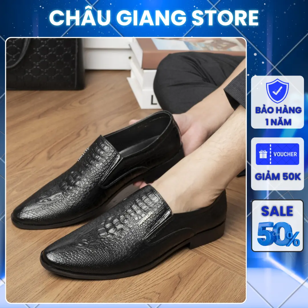 Giày Da Nam Công Sở Dập Vân Cá Sấu Đế Cao Su Trống Trơn Trượt Đi Hằng Ngày Trẻ Trung Thanh Lịch B13