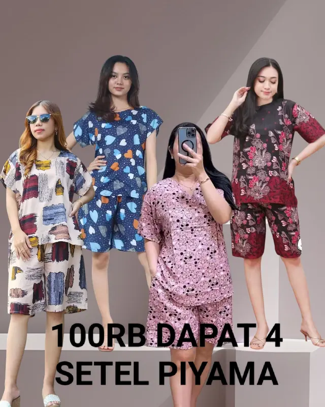 [GRATIS ONGKIR] PAKET 100RB 4 SETEL PIYAMA WANITA MOTIF TERBARU//SETELAN BUNGA//SETELAN BATIK//SETELAN MOTIF POLOS Santai Pendek Tidur Nyaman 2