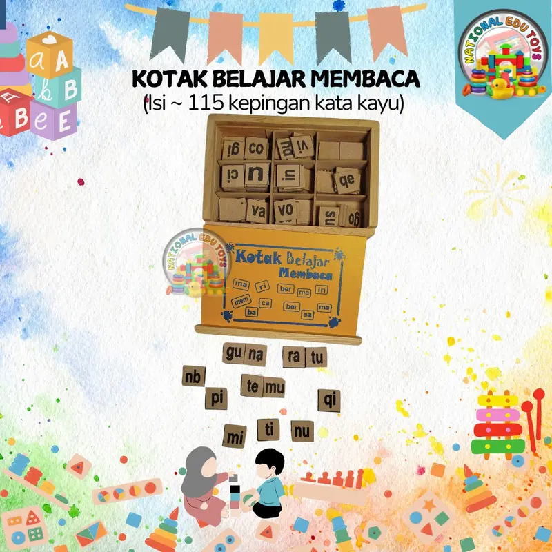 [COD] Mainan Edukasi Kayu Kotak Belajar Membaca Suku Kata Mengeja - 115 Kepingan Anak Toys 4
