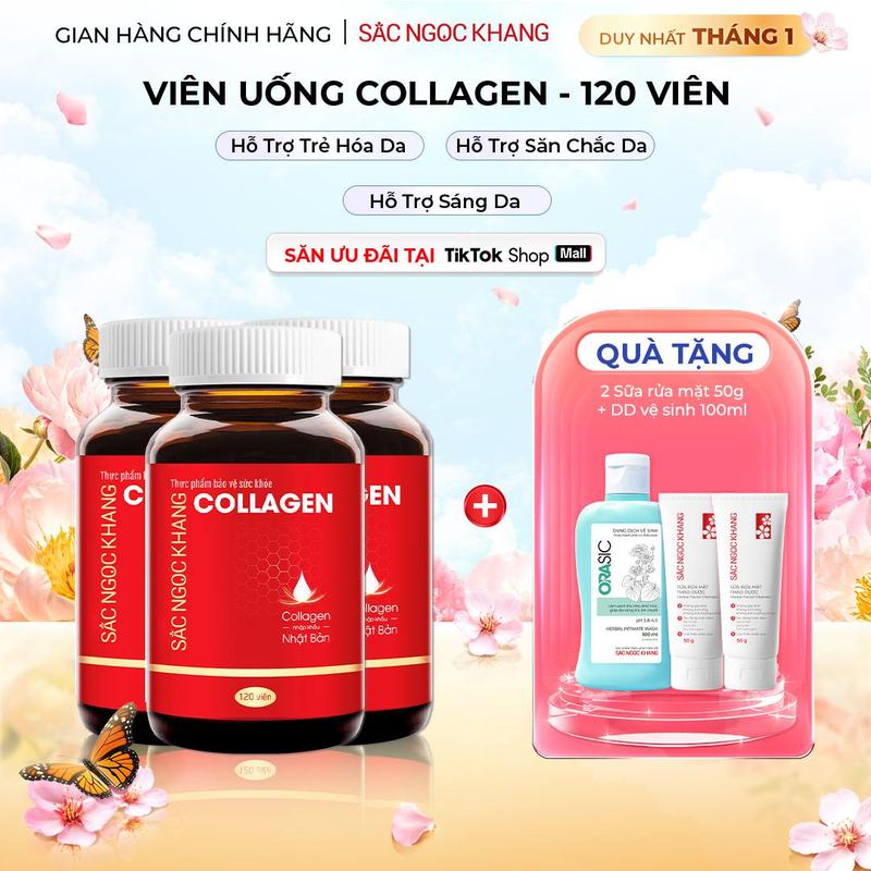  Combo 3 Hộp Viên Uống Hỗ Trợ Đẹp Da Collagen Nhật Bản  120 viên  SẮC NGỌC KHANG - Hỗ Trợ Dưỡng Sáng Đàn Hồi Da Trẻ Hóa Làn Da 