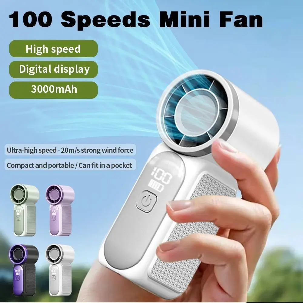 Kipas Angin Mini Berkecepatan Tinggi 100 Kecepatan dengan Tampilan Digital dan Turbin yang Dapat Disesuaikan, Kipas Tangan Cas USB Portabel untuk Pecinta Olahraga Outdoor, Cocok untuk Hiking, Bersepeda, Berkemas dan Latihan Fitness di Luar Ruangan