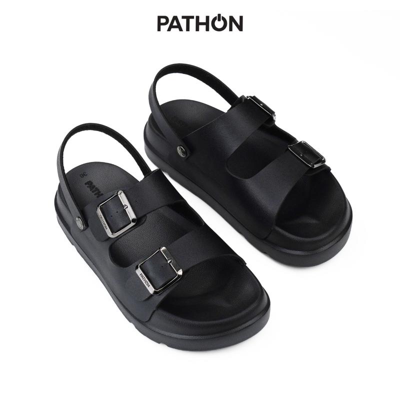 DA09 PATHON Dép hai quai khóa cài đế PU cao cấp đế bằng nam nữ Có quai hậu Không quai hậu - Double Buckle Sandal Slipper unisex thời trang