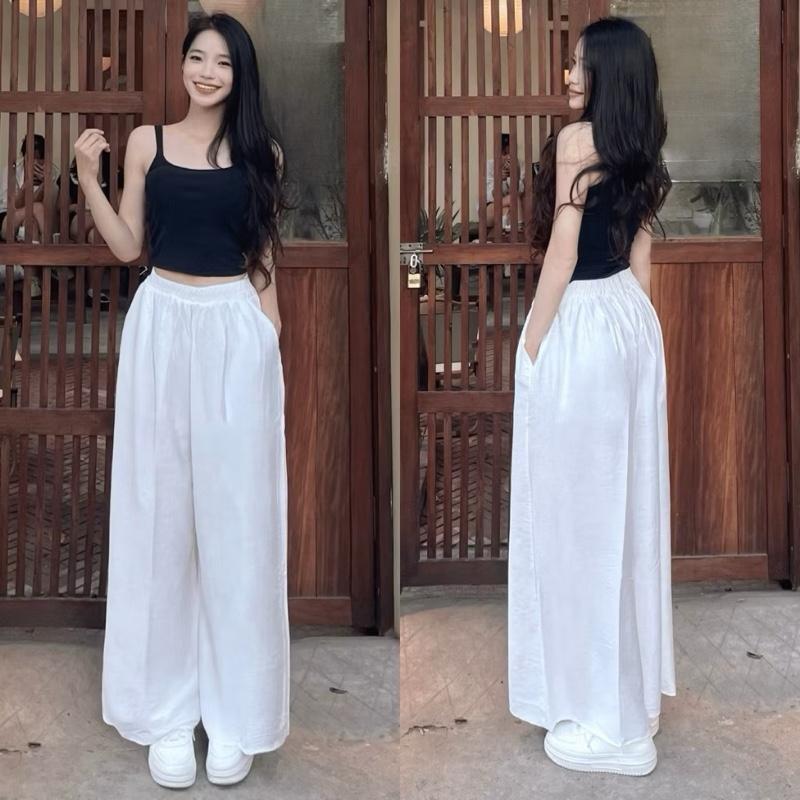 Quần Ống Rộng Vải Đũi BigSize, Quần Đũi Suông Ống Rộng Cạp Chun Giả Váy Phong Cách Basic Cho Nữ Chuppy (50-92Kg)- Q564