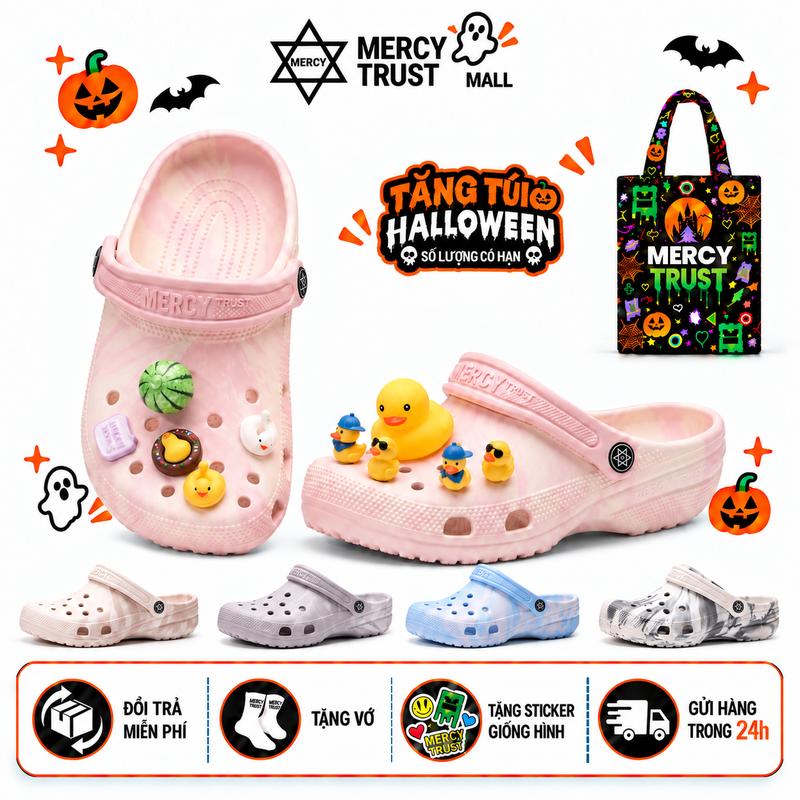 [TẶNG TÚI HALLOWEEN] Kèm Sticker Giống Hình, Vớ - MC32 - Dép sục MERCY TRUST Basic biển xanh mùa hè – Êm nhẹ, chống trơn trượt