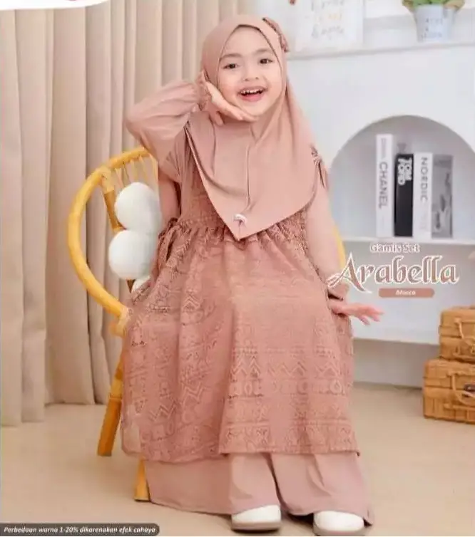 Arrabella Gamis Anak Set Khimar Dress Mix Outer Bahan Jersey Usia 5-13 Tahun / Baju Gamis Muslimah Cantik Syari Terbaru 3