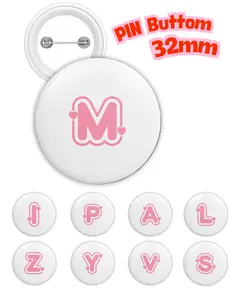 Annasya Collection Pin Bros Press Pin Button 32mm Alphabet pink love lucu