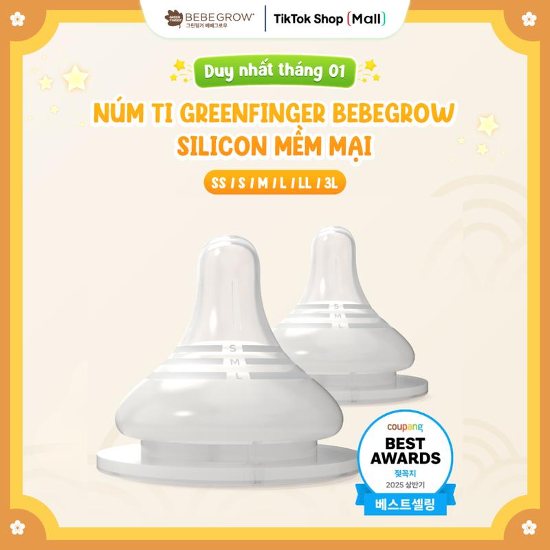 Núm ti bình sữa Greenfinger Bebegrow silicon mềm mại an toàn chịu nhiệt tốt cho bé