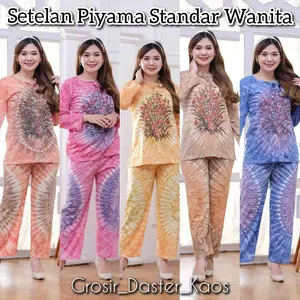 SETELAN BAJU KAOS WANITA UKURAN STANDAR CELANA PANJANG LENGAN PANJANG Bunga Nyaman Motif Abstrak MAX BB 65 KG Model Korea
