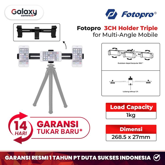 Gambar Fotopro 3CH Live Phone Holder Triple Mount for Multi-Angle Mobile Shooting Smartphone HP Fotopro 3 CH Triple Holder Garansi Resmi dari Galaxy Camera Kota Tangerang Tokopedia