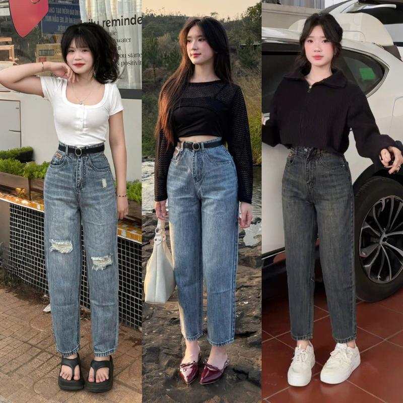  Quần Baggy NẤM  90-93cm   Mẫu mới có size XS  Lưng cạp cao Ống suông vải Jean loại 1 