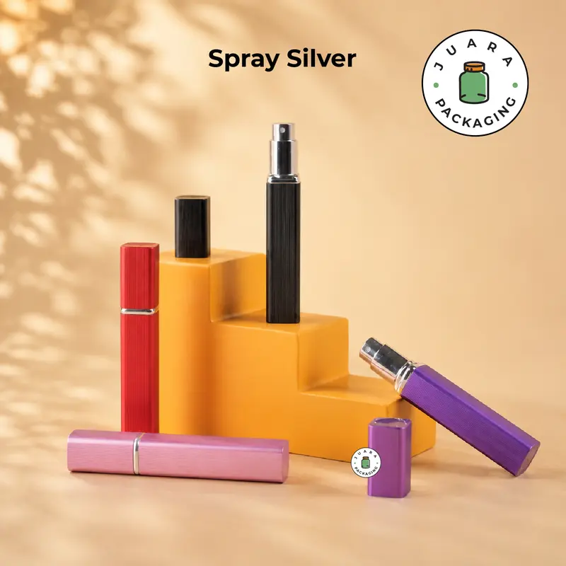 Botol Parfum Spray 10ml – Wadah Aluminium Warna Warni dengan Motif Garis & Spray Silver, Botol Kaca Mini Isi Ulang untuk Travel Perfume, Sample Parfum, Pocket Spray 10 ml
