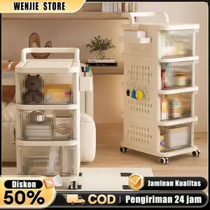 Rak Troli Dorong Penyimpanan Kosmetik Serbaguna Rak Tingkat Dapur Roda Praktis Multifungsi