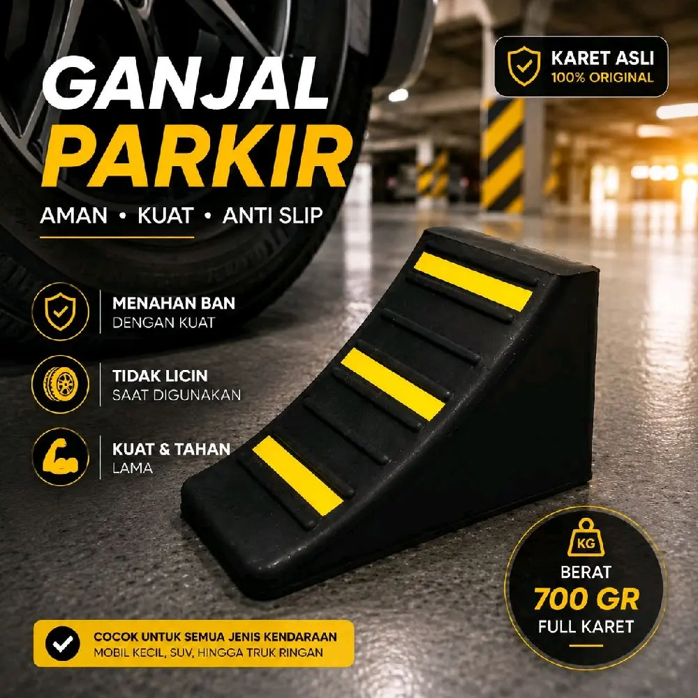 Ganjalan Ban Mobil Parkir Penahan Roda / Rubber Wheel Parking Chock Kendaraan