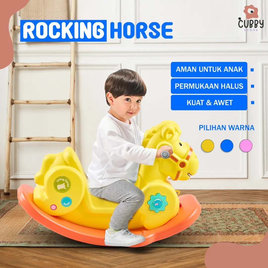 Mainan Kuda-Kudaan Anak Rocking Horse 331 Kuda Pelana - Kuat Hingga 50 KG Ada Tombol Bunyi