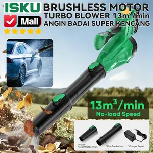 ISKU Mesin Blower Angin Cordless Baterai Brushless Turbo 21V 13m3/min Peniup Daun Kering Basah Taman Halaman Car Dryer Pengering Mobil Motor Cuci Steam Anti Baret Hologram Pembersih Debu Proyek Power Tools 4Ah 5C LXT Original Garansi Resmi