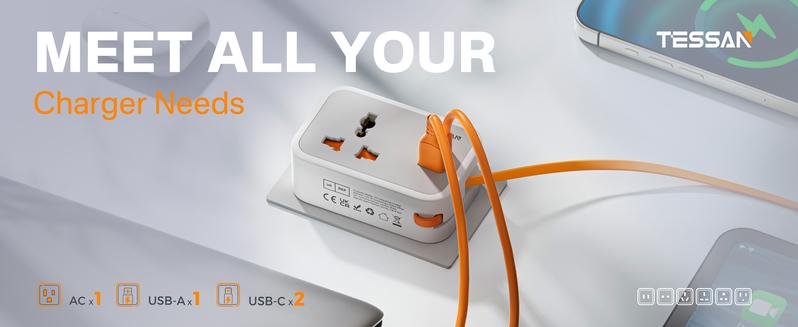 Product Introduction of TESSAN PD20W Universal Socket Extension Type-C Cable Multi Plug with USB & Type C, Phones Adapter 2