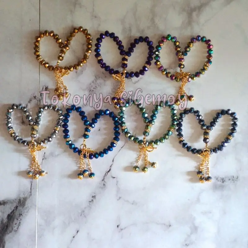 Gelang tasbih 33 butir kristal warna metalik 0