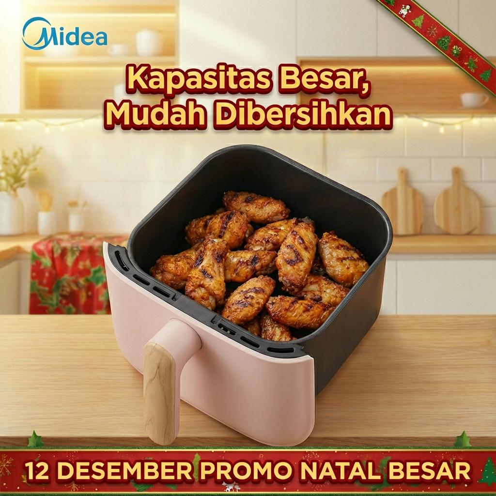 【Promo Ramadan】Midea Air Fryer 650W Hemat Energi Kapasitas Besar 4L Menggoreng Sehat Tanpa Minyak Kontrol Layar LED Timer Aman GARANSI 1 TAHUN