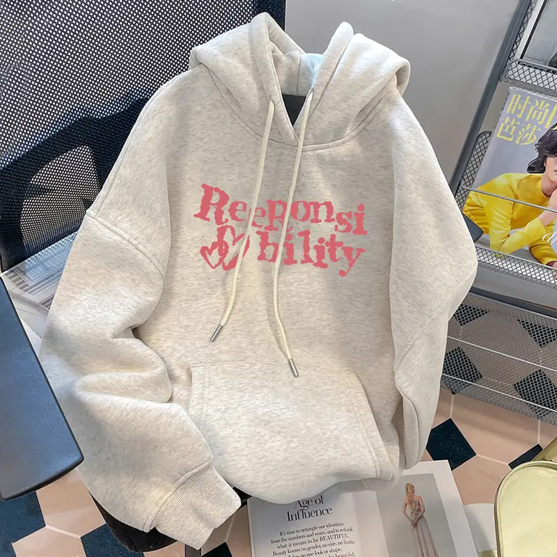 Sweter Leher Bulat Pola Huruf Katun Murni Baru Sweter Wanita Gaya Korea Atasan Sweter Longgar Serbaguna Baju Kaos Tebal Panjang 0
